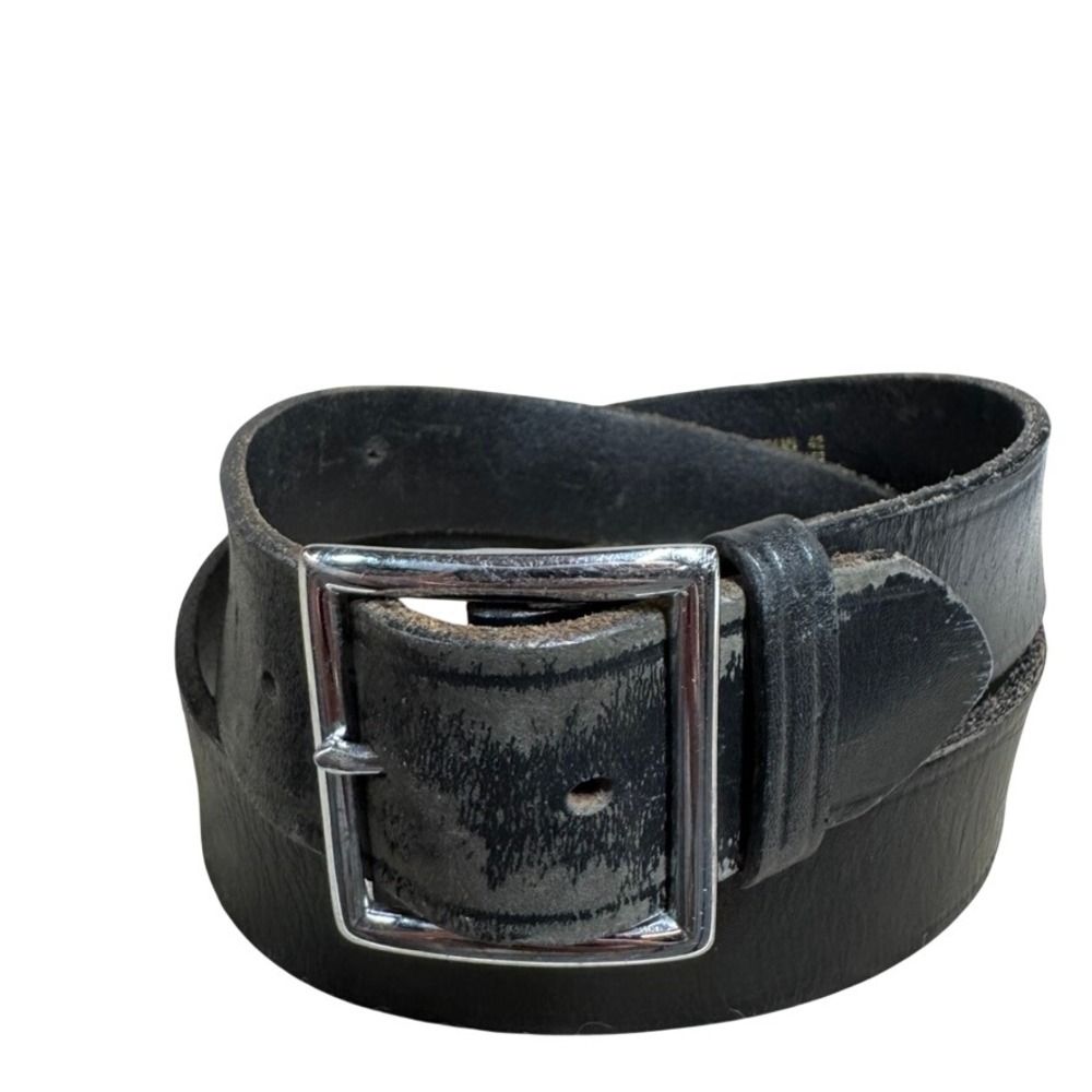 Dutyman 1611T Black Full Grain Leather Belt Mens Size 42 Silver Buckle 1.5 Inch